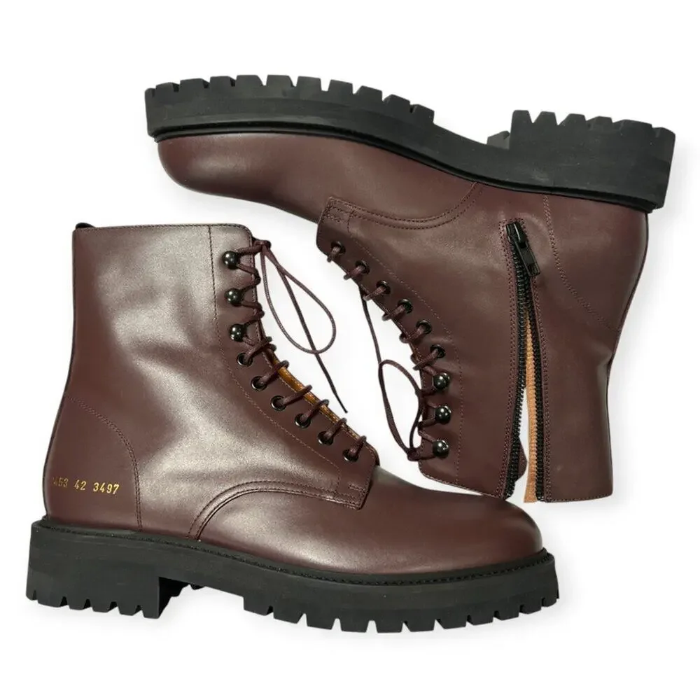 Common Projects Burgundy Leather Combat Boot EU 42 2453 NEW MADE IN ITALY